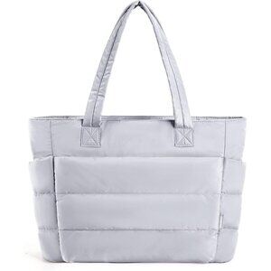 Women Grey Lightweight Puffy Tote Bag for Travel Beach Gym With Multi-pocket